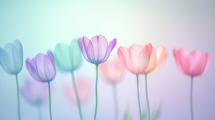 Fototapeta premium Row of Pink Tulips