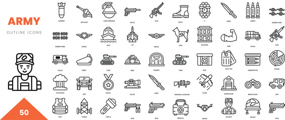 army outline icon collection. Vector illustration