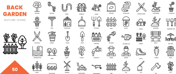 back garden outline icon collection. Vector illustration