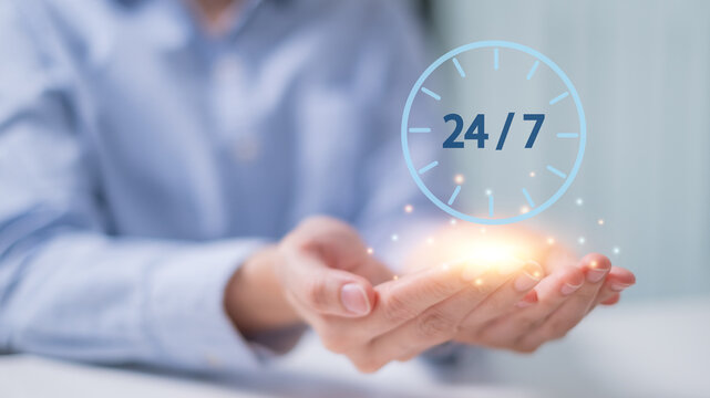 24 hour 7 days business customer service time open online support day clock delivery store help concept