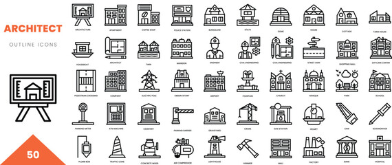 architecture outline icon collection. Vector illustration