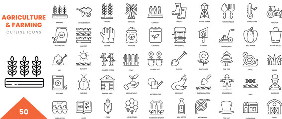 agriculture and farming outline icon collection. Vector illustration