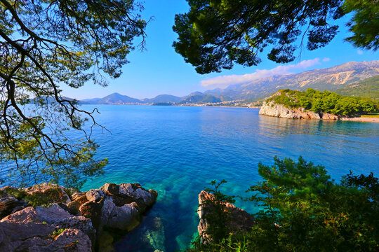 famous coast Sveti Stefan near Budva city, wonderful night view, Montenegro, Europe, discover yourself beautiful place