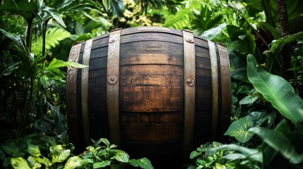 Wooden Barrel in Jungle 