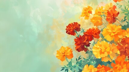 Obraz premium A cluster of colorful marigolds in shades of red, orange, and yellow, symbolizing vibrancy and natural beauty in a garden setting