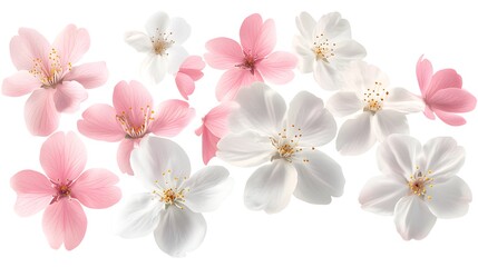 Fototapeta premium A collection of dainty white and pink cherry blossoms, symbolizing spring and renewal in a serene natural environment