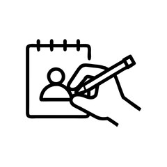 Hand drawing a person&rsquo;s portrait in a notebook in a line drawing, creativity and art concept