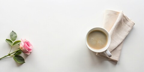 Flat Lay Feminine Mug Bird's Eye View White Background - Coffee Cup Mockup