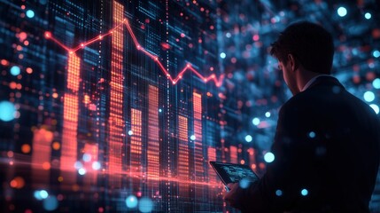A business analyst reviews financial trends using data visualization tools showcasing insights in a digital workspace.