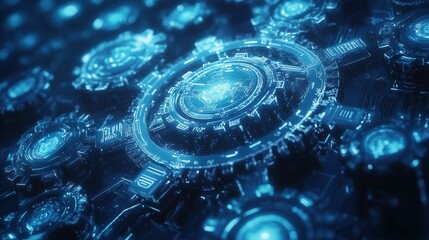 Close-up on futuristic digital network interfaces in virtual spaces