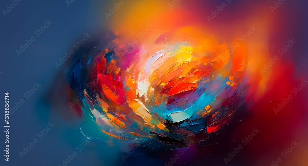 Poster abstract swirl of vibrant colors on a dark backdrop. a dynamic blend of hues creates a visually stun