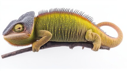 Obraz premium Yellow and Gray Chameleon on Branch Close Up