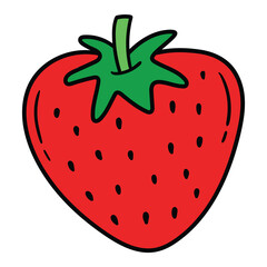 Hand drawn cartoon strawberry on white background.
