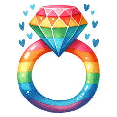 Obraz premium Pride month concept. A colorful, rainbow-themed ring with a diamond on top, decorated with hearts, symbolizing love and celebration.