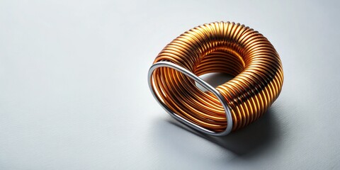 Futuristic Metal Coil: High-Angle View, Modern Technology Stock Photo
