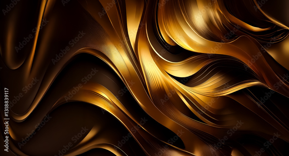 Poster Abstract golden waves gracefully flow across a dark backdrop, creating a luxurious and elegant aesthetic with smooth, fluid shapes.