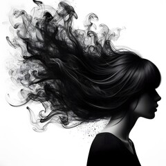 Fototapeta premium A black female hair transforming into smoke isolated on white background