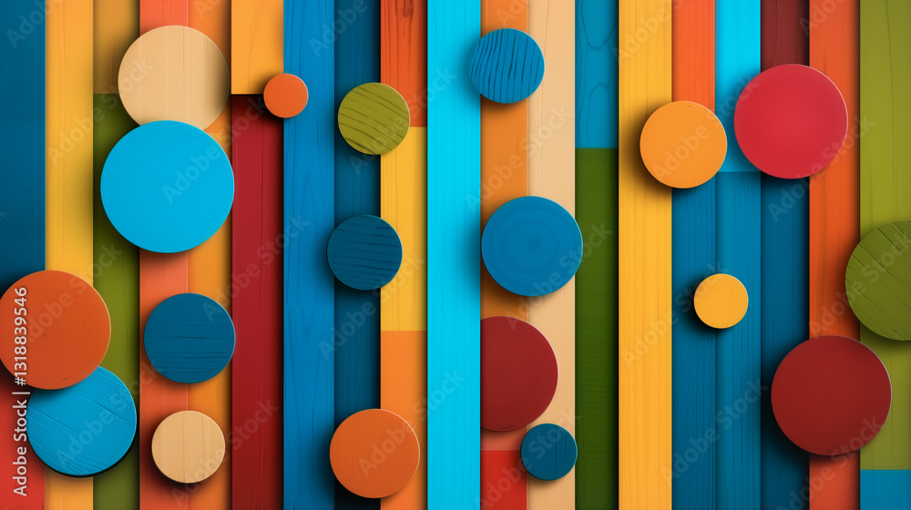 Poster color spectrum harmony: an abstract composition of colorful circles and vertical lines. blending geo