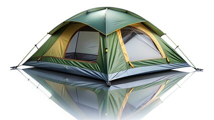 Obraz premium High-Angle Camping Tent Flat Lay with Glass Reflection - Copy Space
