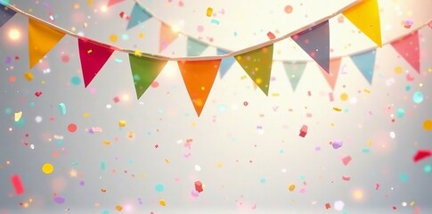 Vibrant bunting hanging above colorful confetti, bright, decoration, festive
