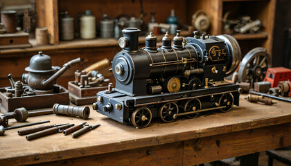 Le train miniature dans l'atelier