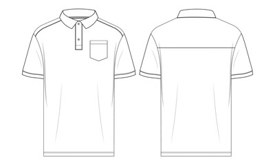 Short Sleeve polo shirt Technical drawing Fashion flat sketch vector illustration template front and back views. Basic Apparel clothing Design mock up polo tee
