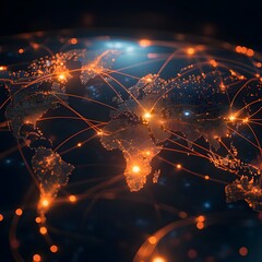 Global Network Connections Orange Lines Illuminate Digital World Map