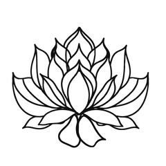 lotus flower vector,  spiritual vector of black logo of a lotus flower with symmetrical petals, drawn within a smooth, rounded frame