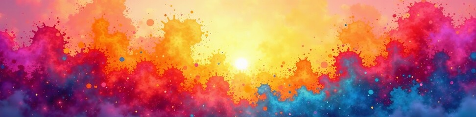 Vibrant watercolor splatter pattern resembling a rainbow sunset, paint, artistic, colorful