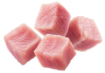 Pile of raw turkey meat pieces isolated on white. File contains clipping path.