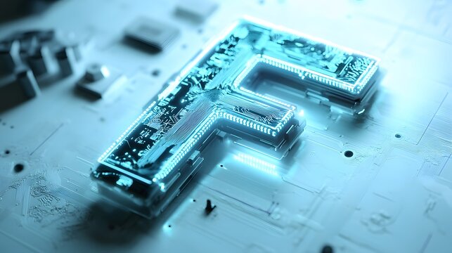 Cybernetic F for Future Tech: A high-tech depiction of the letter F, illuminated with digital circuits and glowing with futuristic energy, symbolizes the innovation of modern technology. - Powered by Adobe