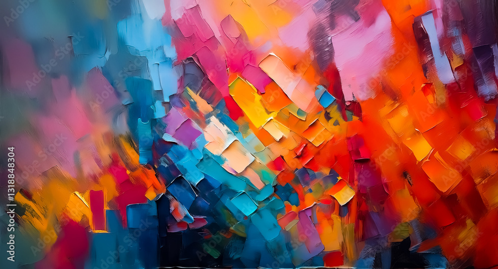 Leinwandbilder vibrant brushstrokes of color blend in an abstract painting, creating a dynamic and textured visual 