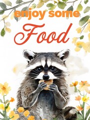 Enjoy Some Food with Cute Raccoon and Flowers Event Sign