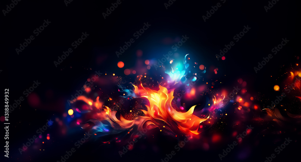 Poster a vibrant display of abstract fiery colors bursts against a dark backdrop, creating an energetic and