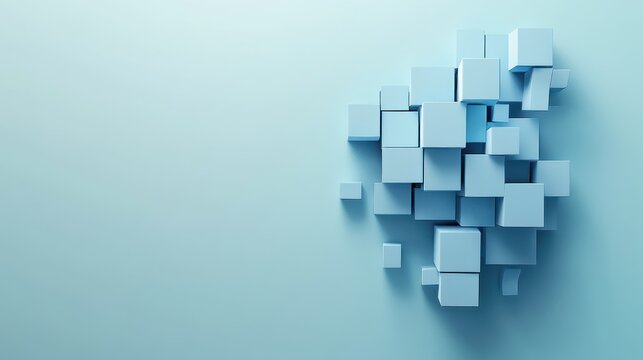 Fototapeta Abstract light blue cubes on pastel background.