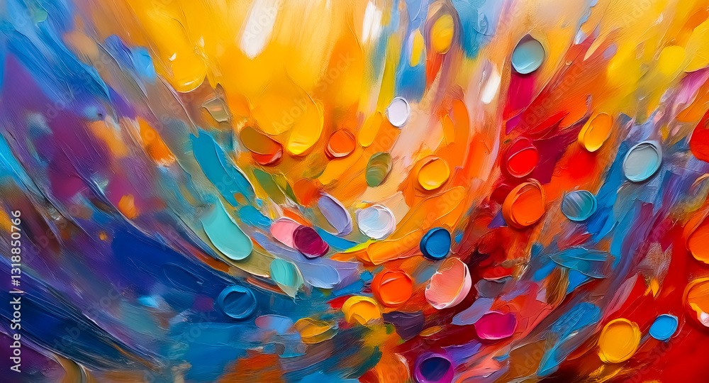 Poster vibrant abstract painting with bold brushstrokes and a rich color palette. energetic hues create a d