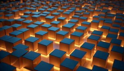 Obraz premium Lumière dorée sous des cubes bleus