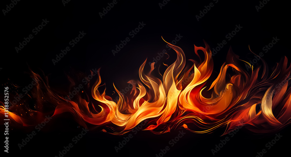 Poster abstract fiery flames dance against a dark backdrop, showcasing vibrant orange and red hues. the dyn