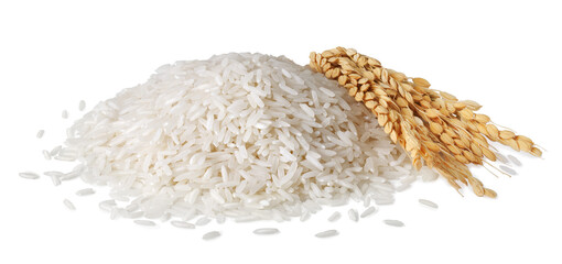 Pile rice with ears isolated on white background