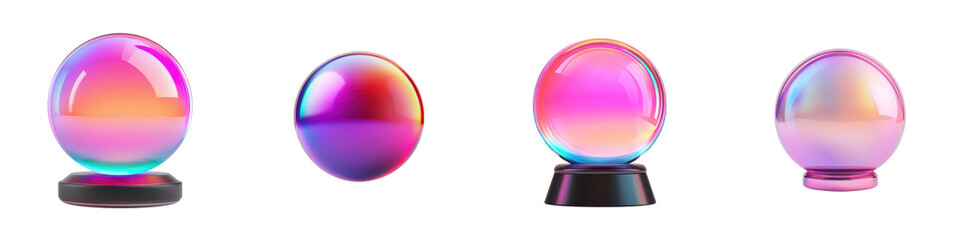 Closeup of a vibrant multicolored crystal sphere or glass orb reflecting a mesmerizing holographic light display in a modern futuristic decor setting  The shiny transparent ball creates a surreal