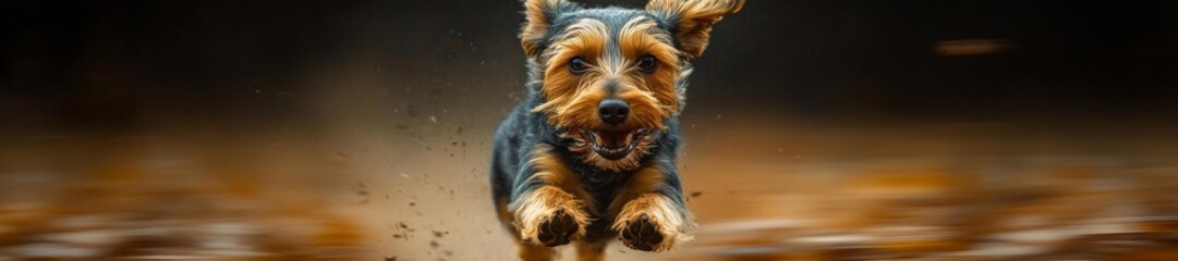 A playful shot of a dog running with motion blur and sharp focus on its body capturing its flying ears. Generative AI