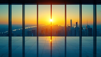 Fototapeta premium City Sunrise Modern Office View Skyscrapers Success Opportunity