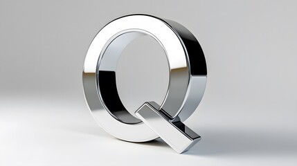 The Letter Q: A gleaming metallic letter Q casts a subtle shadow, representing clarity and precision in its minimalist design. Its sleek form conveys a sense of modernity and sophistication.