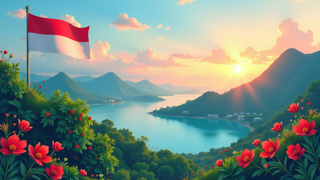 indonesia celebrates independence august annually vibrant landscape nature vector