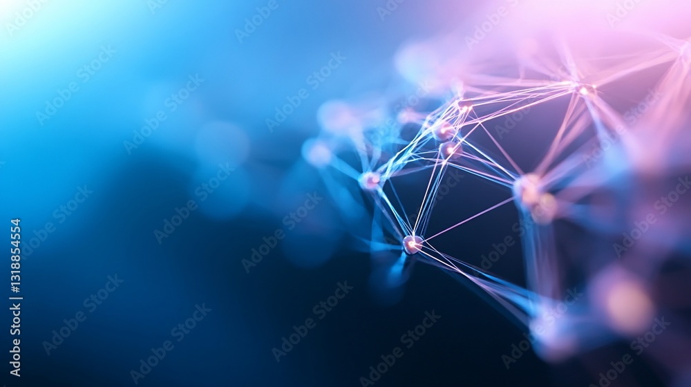 Poster abstract connected network structure with glowing nodes for business strategy