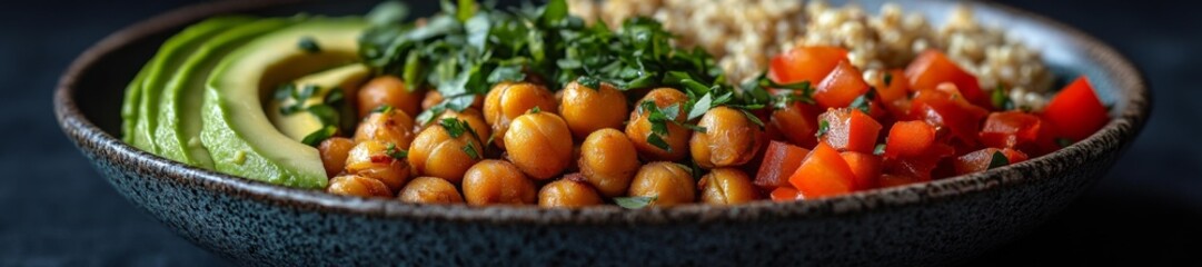 Vibrant Vegan Buddha Bowl with Roasted Chickpeas and Avocado. Generative AI