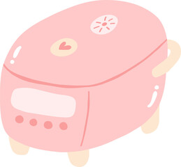 Electric rice cooker or digital rice cooker vector illustration. Cute pink hand drawn kitchen appliance.