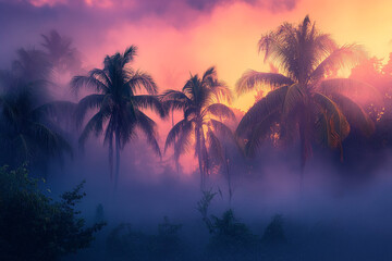 tropical sunset with palm trees