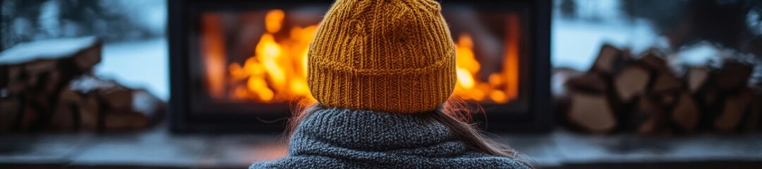 Cozy Winter Vibes: Person Relaxing by the Fireplace in a Cozy Setting. Generative AI