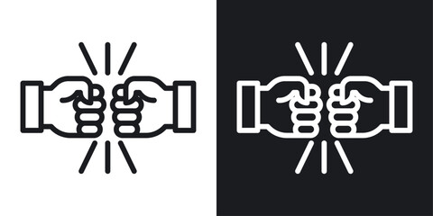 Fist bump icon set in black and white stroke lines